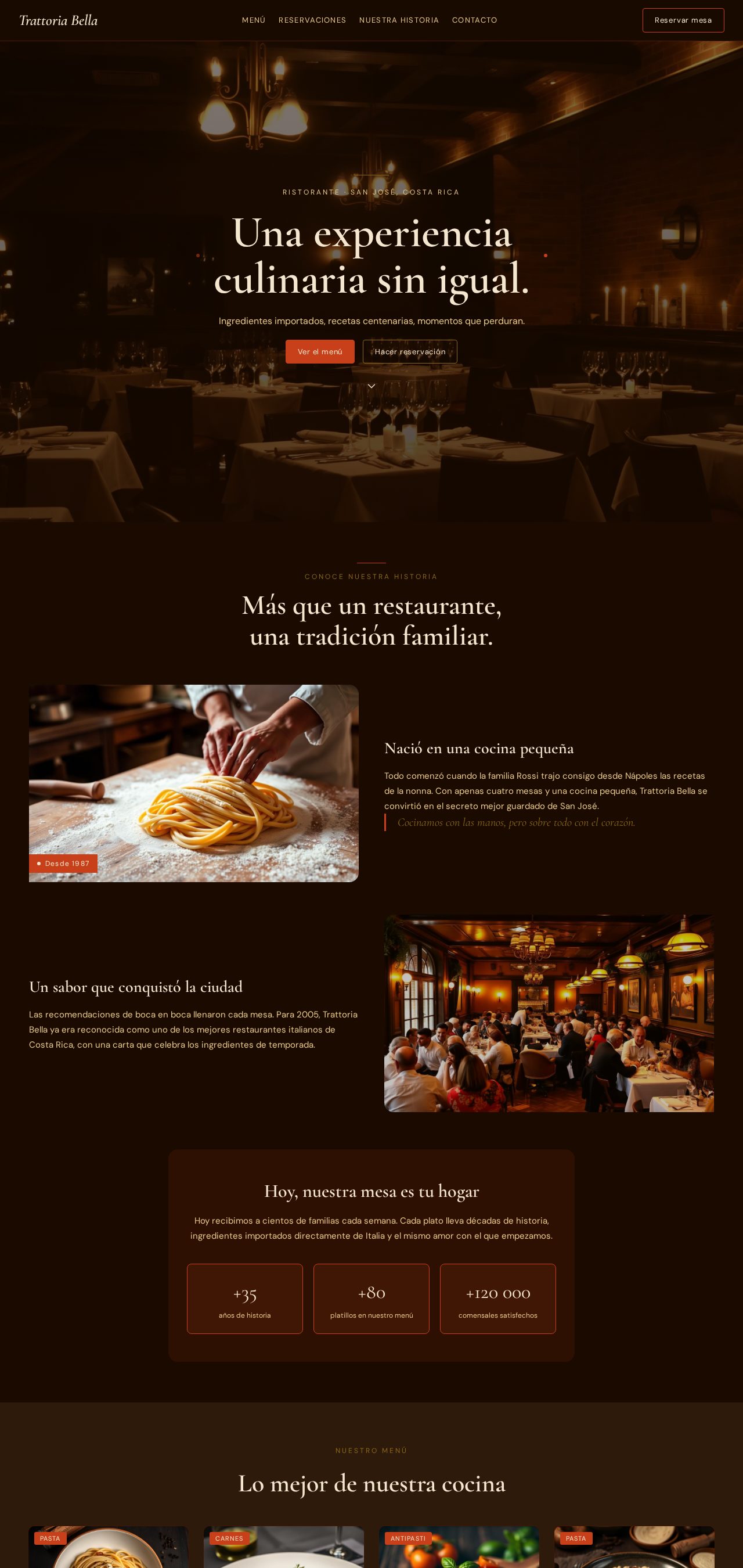 Vista previa del sitio web de Trattoria Bella